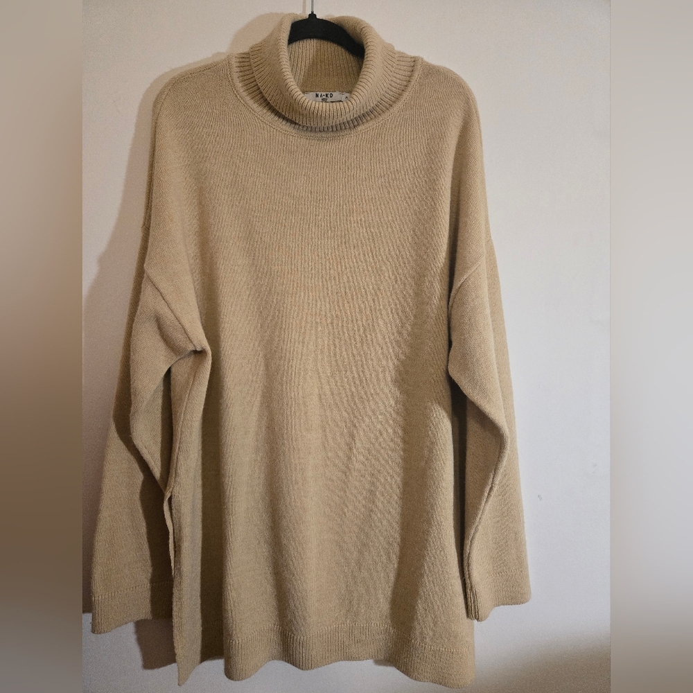 NA-KD Classic Tan Turtleneck Tunic